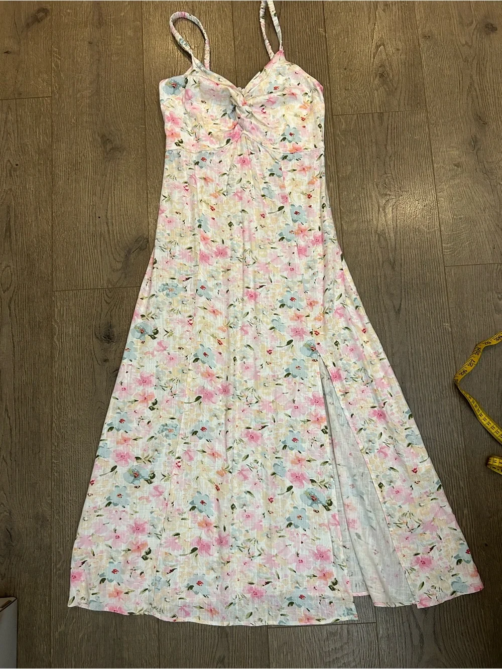 Dex Pastel Floral Twist Front Linen Dress Feminine Fairycore - Picture 5 of 11